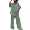 Women's Casual Sets Summer Cotton and Linen Short-sleeved Lapel Shirt Straight Trousers Two-piece Set
