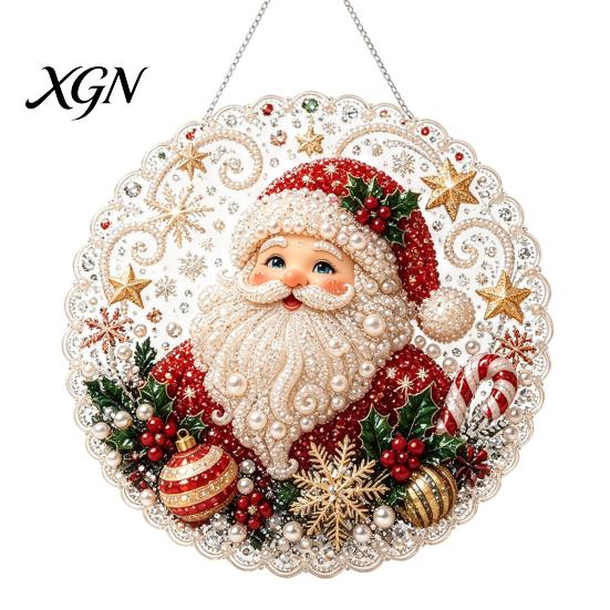 Novice Friendly Crafting Kit Christmas Faux Pearl Painting Suncatcher Kit, Cute Santa Snowman Tree 3D Beaded DIY Art Set Ornament, Handmade