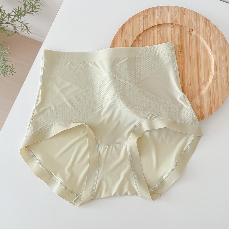 Seamless Solid Color High Waist Underwear Women's Panties Comfortable Breathable Cross Belly Lift Hip Briefs