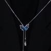 Premium Diamond Blue Butterfly Necklace Adjustable Sweater Chain 1011 New Trendy Girl Long Sweater Accessories