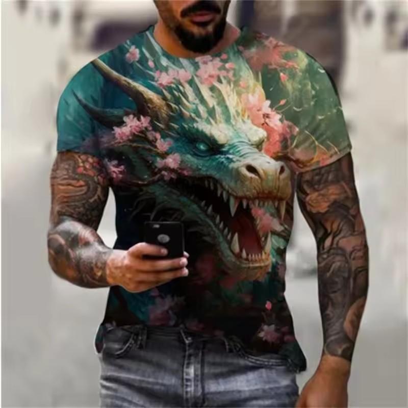 Футболка с рисунком дракона Cool Design Мужская одежда Футболки с короткими рукавами и круглым вырезом Футболки с индивидуальным дизайном Harajuku Футболки Топы