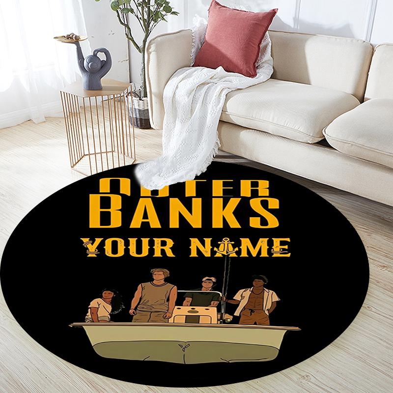 Custom Name,Outer Banks pattern round rug,Carpet Rug for Living Room Bedroom Playroom ,Non-slip Floor Mat,Holiday Gifts and Birthday Gifts.