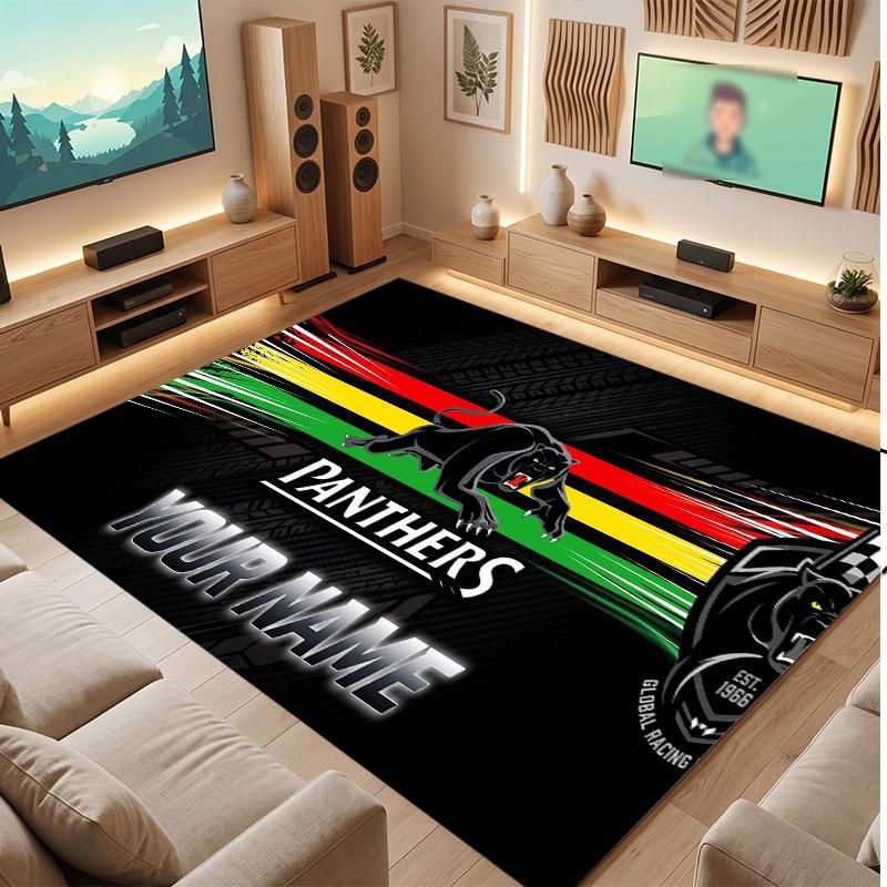 Penrith Panthers Personalized Crystal Velvet Carpet, Customized Name Text Soft Anti‑Slip Rug for Living Room Bedroom