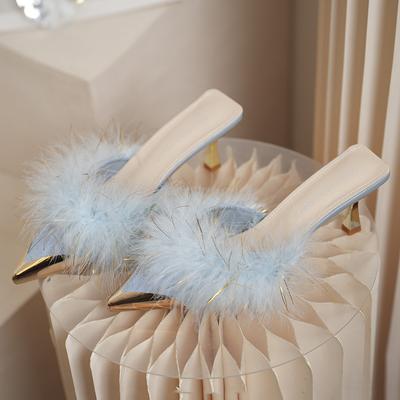 Модные женские теплые плюшевые туфли с острым носком на высоком каблуке зимние мюли тапочки корейский модный дизайн тонкие каблуки новые шлепанцы туфли-лодочки Zapatos Mujer