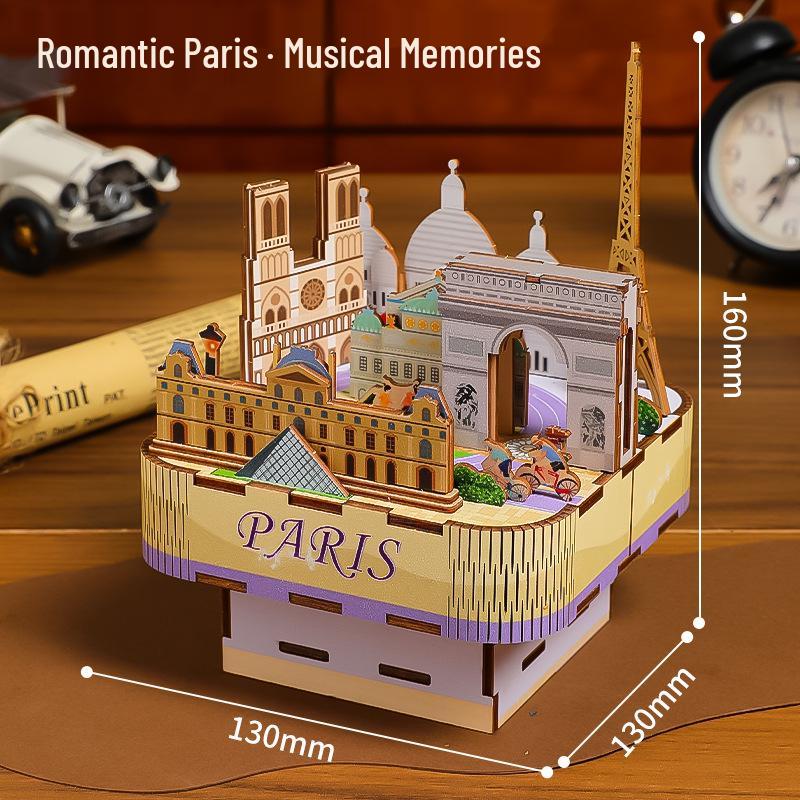 3D Wooden Paris Music Box Puzzle – Romantic Ornament & Decompression Toy