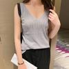 Women Vest V-Neck Sleeveless Shiny Hot Drill Decor Tank Tops Solid Color Knitting Camisole Parties