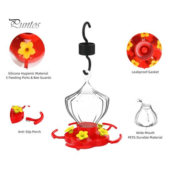 Кормушка для колибри 16 унций, подвесная кормушка для колибри с 5 отверстиями для кормления цветов и жердочкой для декора сада снаружи