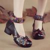 Ethnic Style Low Heel Women's Shoes Genuine Leather Printed Casual Soft Sole Comfortable Pumps