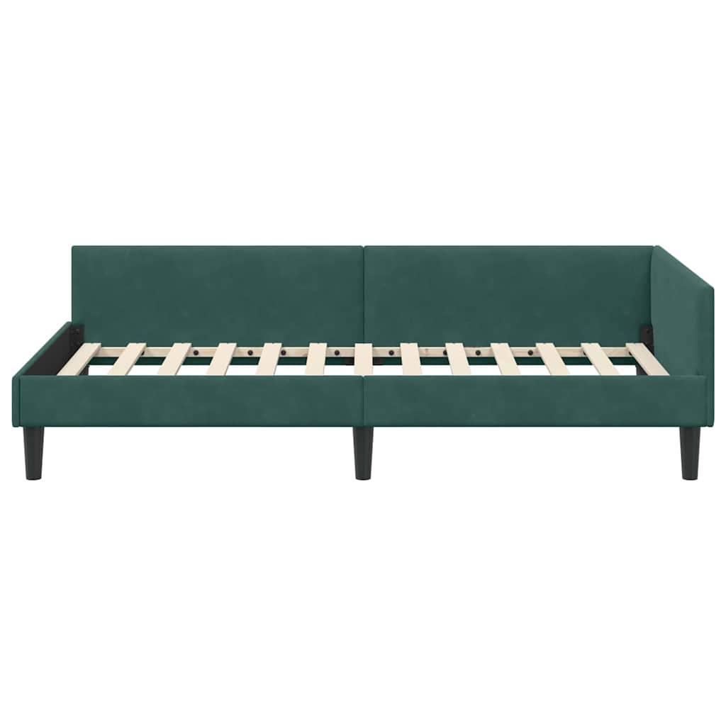 Corner Bed Frame with Headboard Dark Green 100 cm x 200 cm Velvet