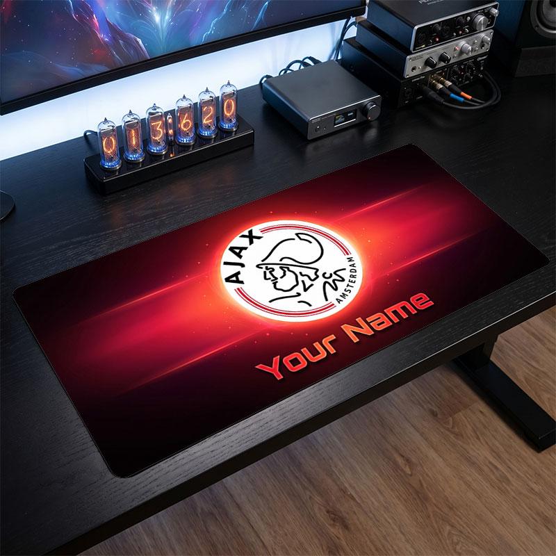 Ajax Amsterdam Custom Large Mouse Pad, Personalized Name Text Print, Football Logo Non‑Slip Desk Mat Gaming Gift