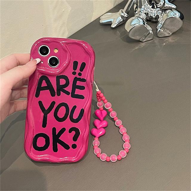 Ins Korean Cute Letter Pink Love Heart Bracelet Cool Phone Case For Iphone 14 13 12 11 Pro Max Y2k Wavey Shockproof Soft Cover