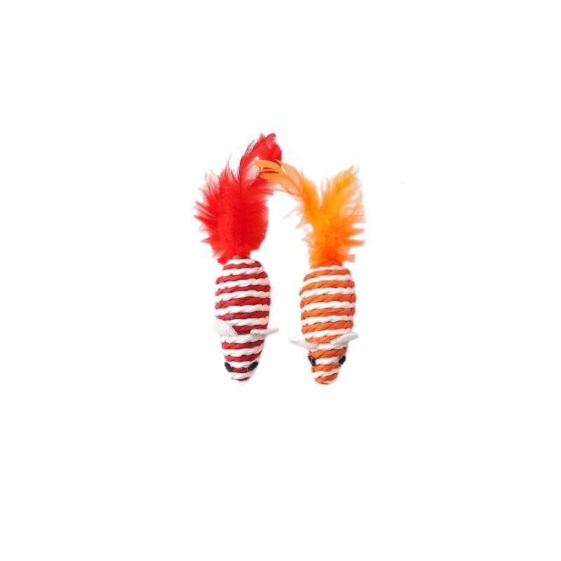 Colorful Striped Rope Mouse Cat Toys With Feather Tails (5-Pack)