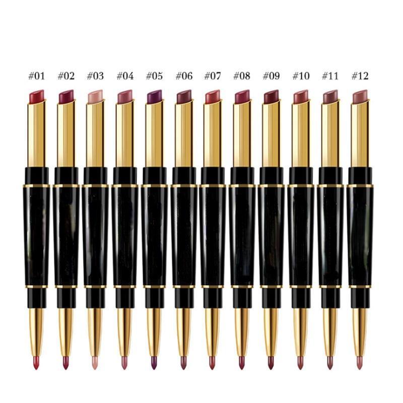 12 цветов, сексуальная красная матовая помада для губ, подводка для губ 2 в 1, матовая помада для макияжа, прочная водостойкая телесная красная помада, косметика для губ