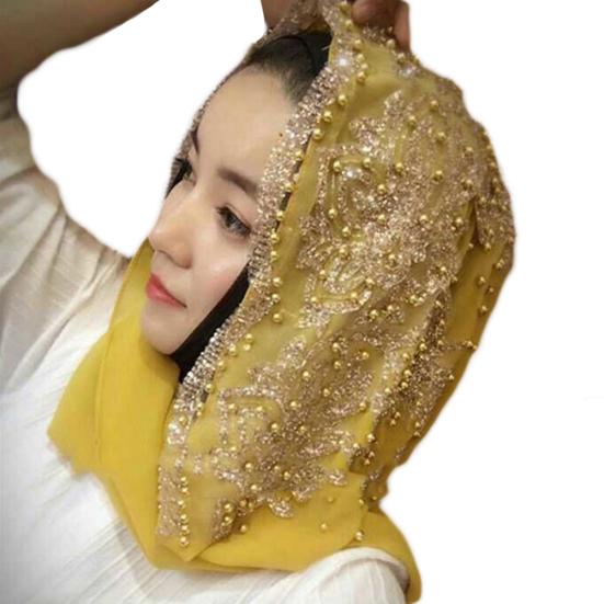 Fashion Women Bead Decor Islam Muslim Ramadan Hijab Wrap Shawl Scarf Accessory