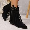 Fashion Women Ankle Boots Autumn Suede Chelsea Boots Pointed Toe Tassel High Heel Shoe Rivet Fashion Retro Cowboy Boots Botas Mujer