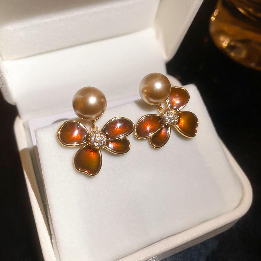 Silver Needle Monet Garden Drip Earrings French Court Style Exquisite Stud Earrings Design Sense Niche Light Luxury Earrings