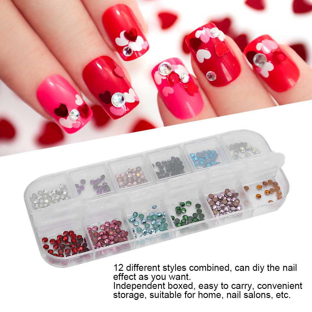 Nail Art Rhinestone Nail Decorations 12 цветов Маникюрные декоры Кристаллы для ногтей для маникюрного салона