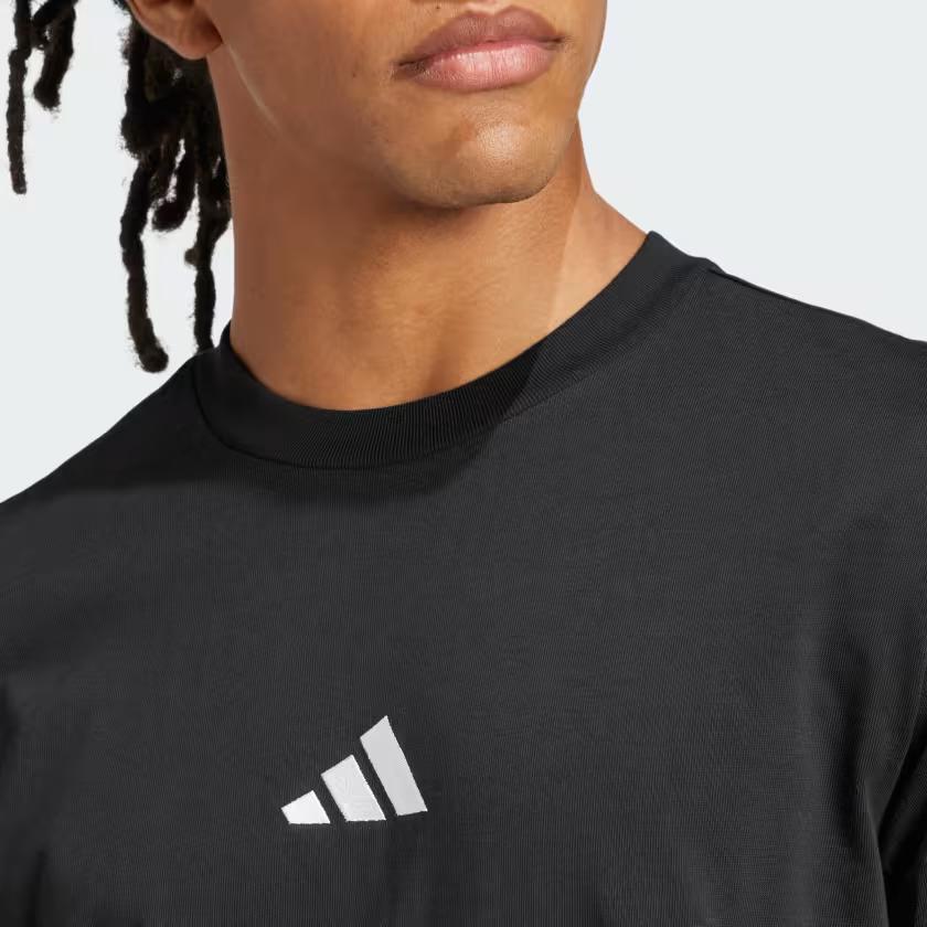 adidas Базовый спортивный топ с логотипом, круглый вырез, короткий рукав, мужской, черный JE9024