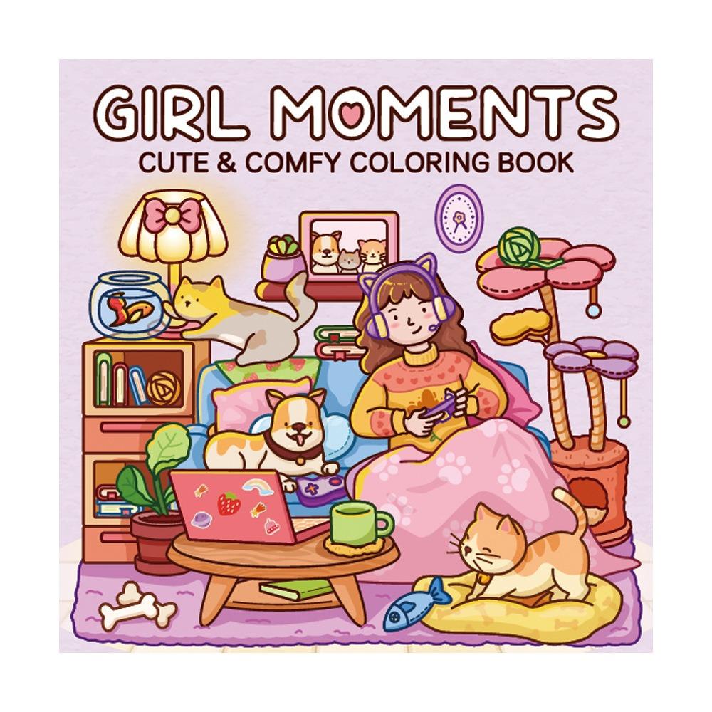 Cute Cartoon Coloring Book GIRL MOMENTS Educational Paperback Stress Relief Painting Gift Doodles Book for Adults And Teens