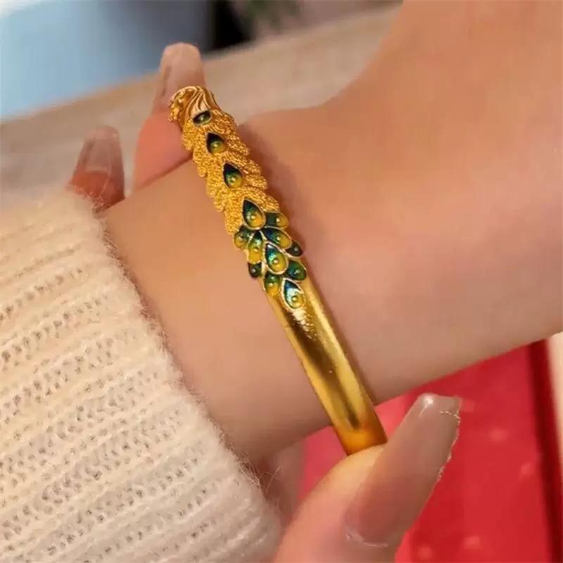 New Chinese alloy painting oil peacock bracelet ethnic style retro opening bracelet temperament women's enamel bracelet engraving