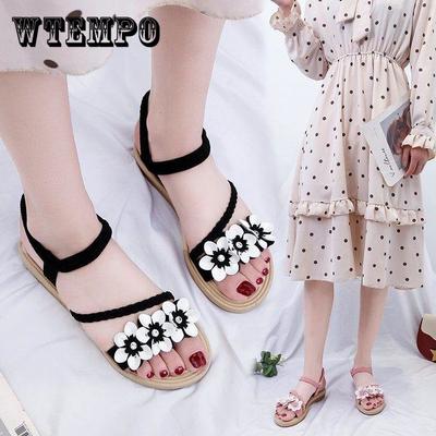 Женские летние большие размеры, женские сандалии в богемном стиле, сандалии на плоской подошве, сандалии с цветами, шлепанцы