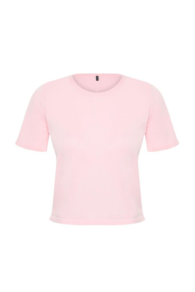 Женская мода, новый свитер, розовая трикотажная футболка с круглым вырезом