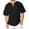 Men's Monochrome Short Sleeve Bandage V-Neck T-Shirt Loose Top