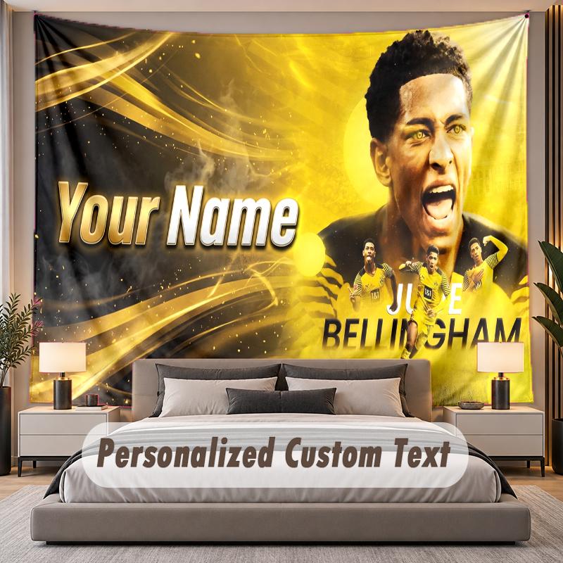Custom Name Text Tapestry Jude Bellingham Personalized Polyester Wall Tapestry For Bedroom And Room