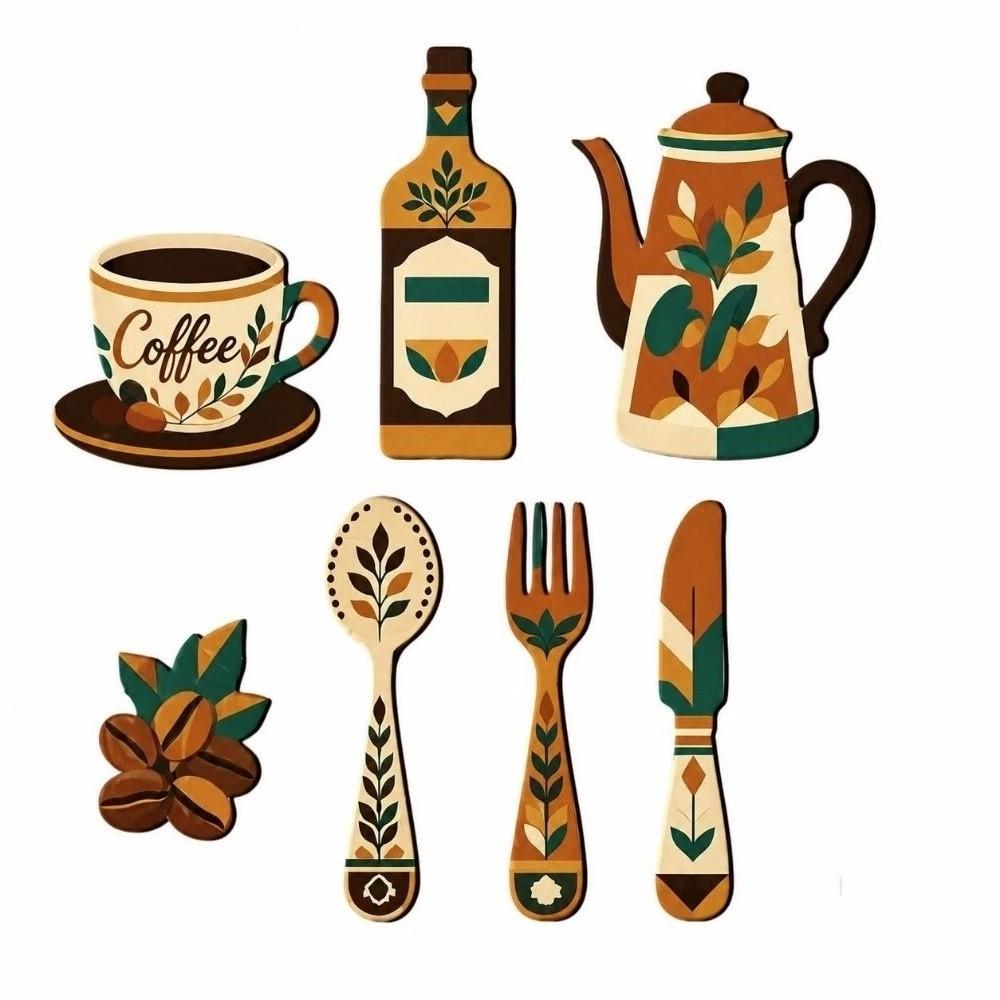 7/8 pcs Vintage Floral Coffee Element Wall Plaques Dining Room Wall Decor Set Dining Room