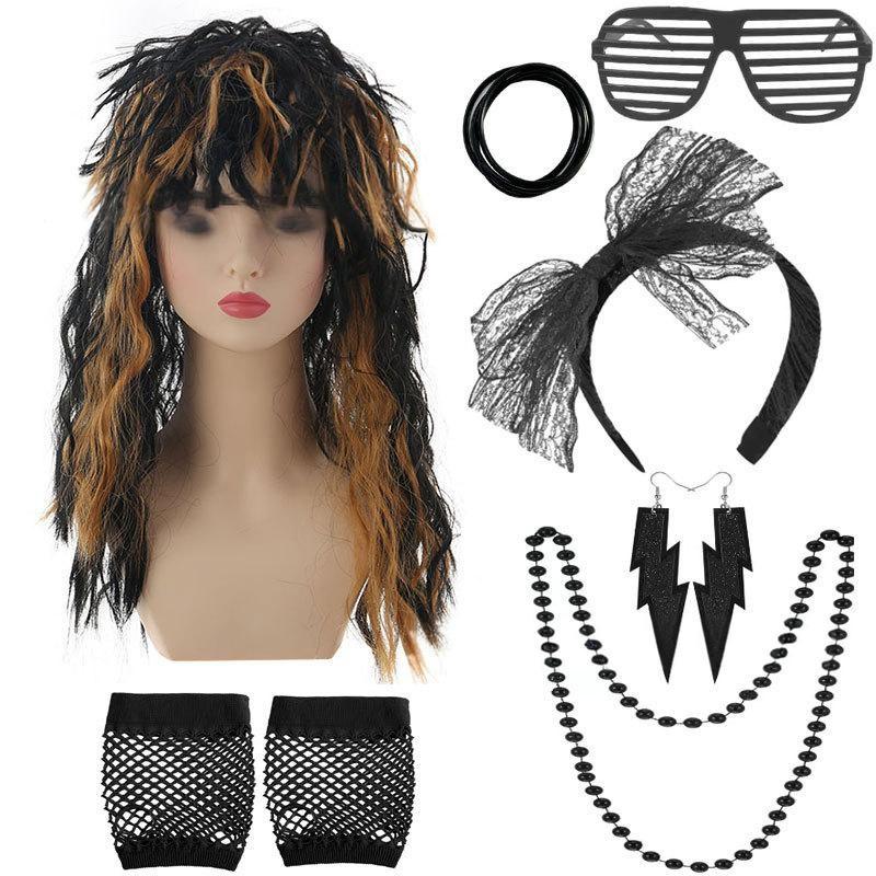 Vibrant Punk Rock Wig Set For Unisex Complete With Colorful Accessories For Nostalgic Style