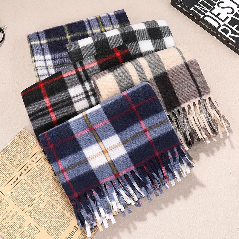 Autumn And Winter Classic Plaid Double-Sided Velvet Gift Scarf Exhibition Night Market Men'S Stall Warm Scarf Women'S Shawl