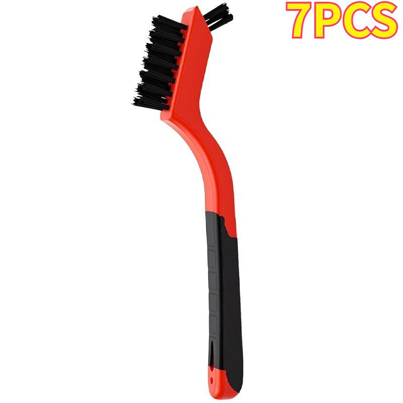 Multi Purpose Wire Brush Set Brass Stainless Steel Nylon For Holes Rust Removal Small Metal Brushes With Curved Handle Grip
