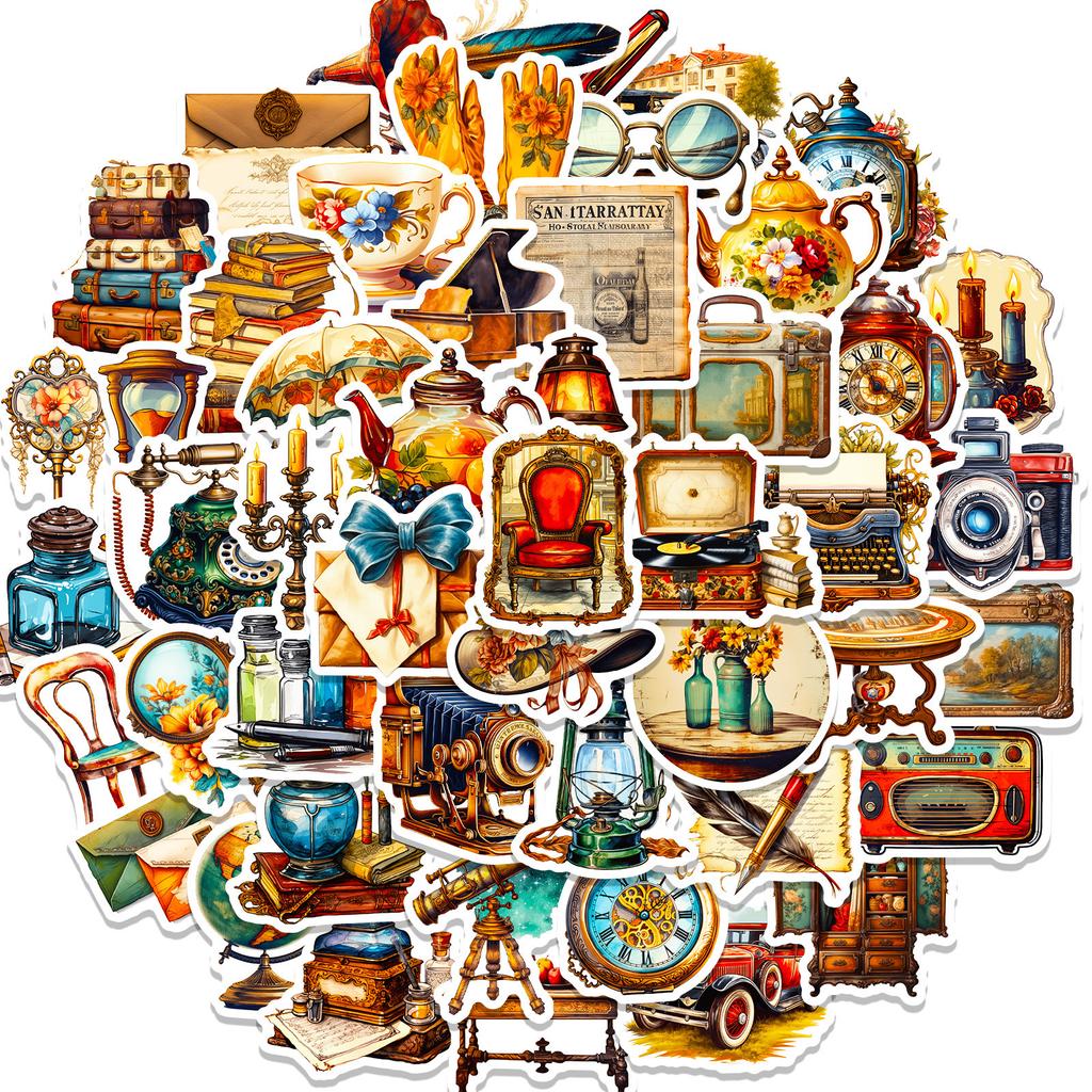 50 Pieces Of Retro Stickers, European And American Medieval Retro Posters, Notebook Stickers