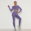 Women Seamless Yoga Suit Sweat Absorbing Hip Lifting High Waist Fitness Pants Tight Long Sleeve Sports Suit