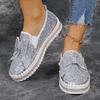 Women's Gold Silver Bowtie Sequin Flats Shiny Crystal Thick Sole Platform Loafers Ladies Light Comfort Non Slip Casual Shoes