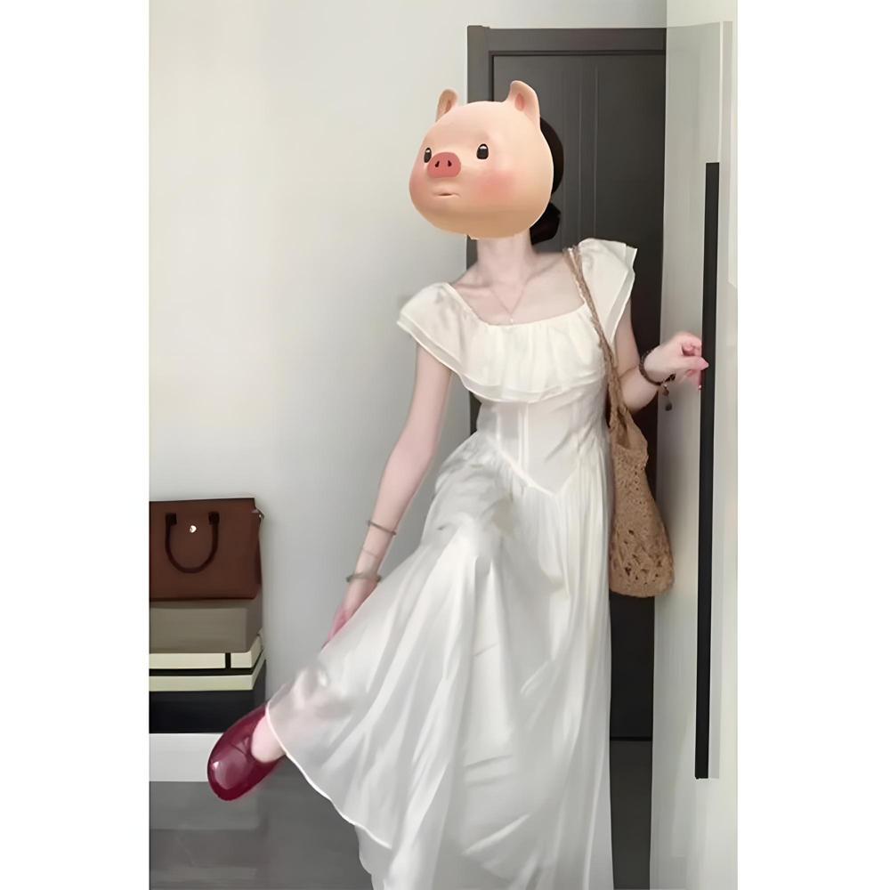 Summer White Temperament Ruffle Leaf Edge Flying Sleeve Dress Long Dress Girl Waist Thin a Word Beautiful Dress Woman