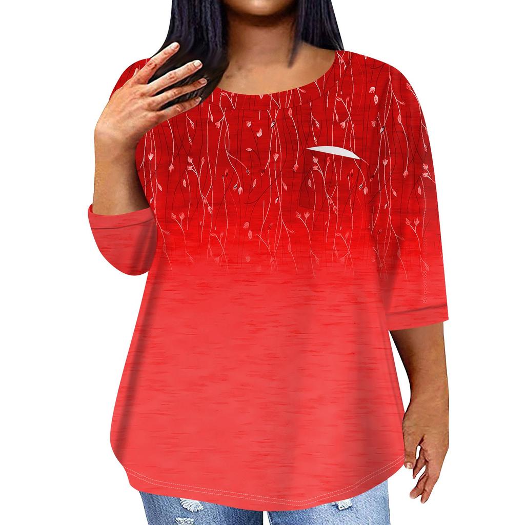 Женский модный повседневный пуловер с круглым вырезом и рукавом три четверти с принтом, топ с рукавами 4/3