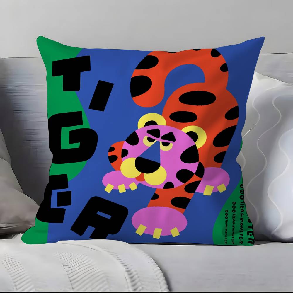 Chinese Zodiac Print Pillow Case Anti-dustmite Pillowcase Invisible zipper silky short plush Sofa cushion cover