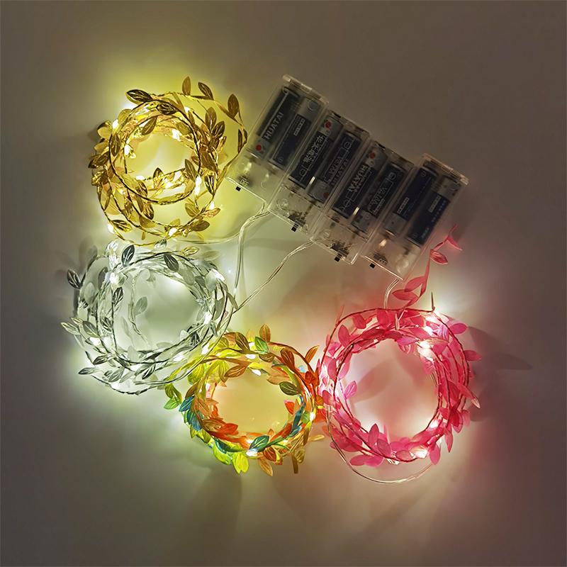 2M 20LED Гирлянда из зеленых листьев Сказочные светодиодные гирлянды Искусственная лоза из листьев для Рождества, дома, свадьбы, украшения для вечеринки по случаю дня рождения
