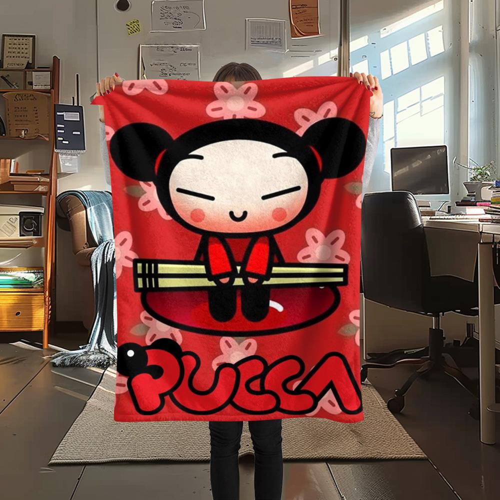 1PC PUCCA Print Flannel Blanket, High quality Comfortable for All Seasons, Home Decor, Warmth and Comfort, Perfect for Christmas Gifts123