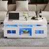 100x50x43cm Black High-Gloss Coffee Table, with LED Lights Controllable, Mobile App, Living Room Table with Cabinet, Sofa Table with Charging Port And