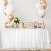 Tulle Table Skirt for Rectangular Tables White Pleated Table Cloth 6Ft/9Ft Wrinkle Free Tablecloth with Tutu Skirt for Wedding Birthday Party