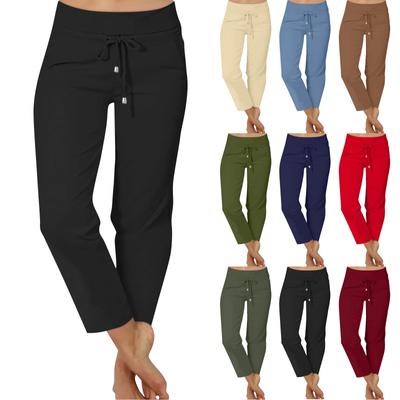 Женские однотонные повседневные брюки с эластичной резинкой на талии и высокой талией, брюки 9/10, спортивные повседневные брюки