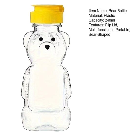 240 мл Пластиковые банки в форме медведя для меда Пустые контейнеры для меда с откидной крышкой Многоразовая бутылка для сока в форме медведя для хранения и дозирования сиропа, соуса