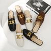 Leather Half Slippers Women's Ins Outer Bag Head Single Shoes Spring New Comfortable Soft Sole Low Heel Muller Shoes