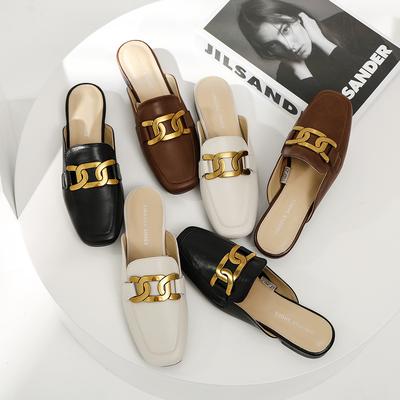 Женские кожаные полутапочки, женские, с внешним мехом, с закрытым носком, одинарные туфли, весна 2025, новые, удобные, на мягкой подошве, на низком каблуке, туфли-мюли