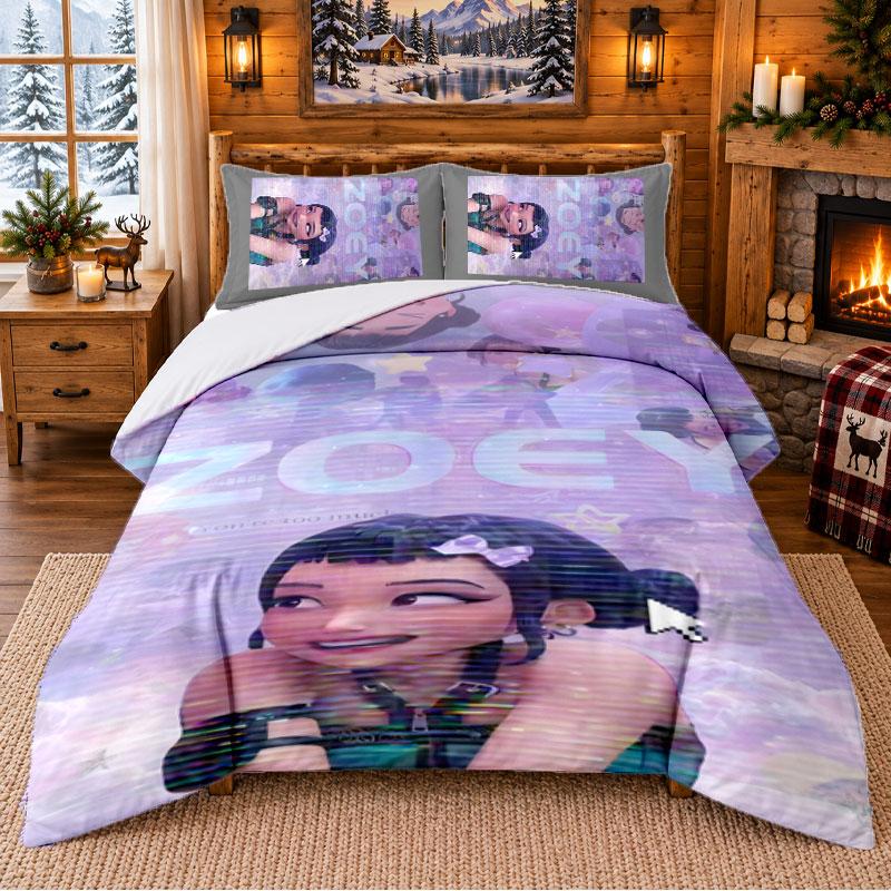 Zoey Pattern Bedding 3Pcs Set Bed Sheet And Pillowcases For Indoor Bedroom