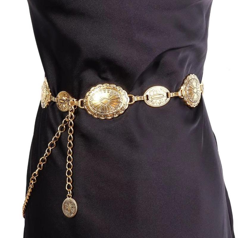 1 Piece Set of Waist Chain Accessories for Women's Retro Bohemian Ethnic Style High-end Silver Metal Chain Belt with Skirt Belt