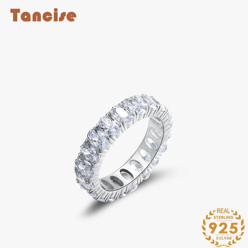 Tancise Classic 925 Sterling Silver Zircon Ring Ladies Jewelry Wedding Promise Party Gift