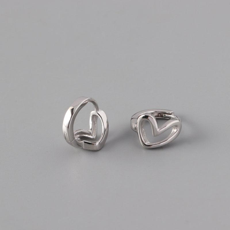 ANENJERY Silver Color Hollow Heart Small Hoop Earrings Geometric French Jewelry Wholesale Dropshipping
